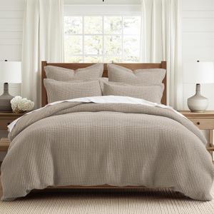 Levtex Home Mills Waffle Queen Duvet Cover Set (90x94in) with 2 Pillow Shams (26x20in) - Beige Fawn - 100% Cotton Queen Size Duvet Cover Set - Soft, Pre-Washed