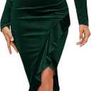 NASHALYLY Elegant Velvet Dress for Women,Sexy Long Sleeve Bodycon Mermaid Dress Ruched Cocktail Party Wedding Square Neck (Green, Medium)