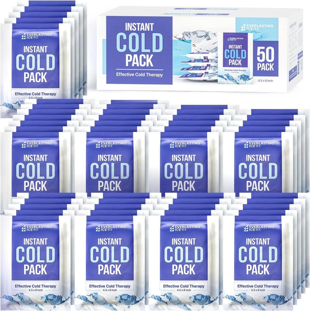 50 Pack - Instant Cold Packs - Instant Ice Packs for Injuries | Disposable Cold Compress Ice Pack for Pain Relief, Swelling, Inflammation, Sprains, Toothache - Cold Pack for Athletes