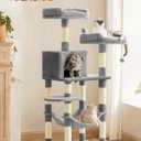 Feandrea Cat Tree, 56.3-Inch Cat Tower, Multi-Level Plush Condo with 11 Scratching Posts, 2 Perches, Hammock, Cave, Light Gray UPCT15W
