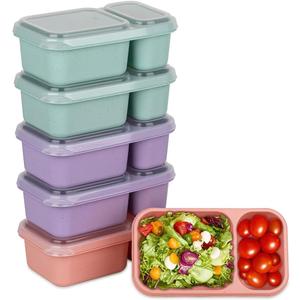 6Pack 2-Compartment Reusable Snack Containers with Lids, Wheat Straw Reusable Snack Packs for Meal Prep Food Storage On-the-Go Snacking