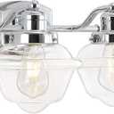 JONATHAN Y Orleans 2-Light Schoolhouse LED Vanity Light 16.75", Chrome
Mid-Century Metal Wall Sconce, Clear Glass Shade, 2700K Bulbs Included, Bathroom Kitchen Hallway Entry