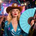 2 x Blulu Glitter Large Rave Folding Fans Silk Clack Popping Hand Fan for Line Dancing Chinese Make Sounds Fan for Women Dance Festival Dancing Wedding Party