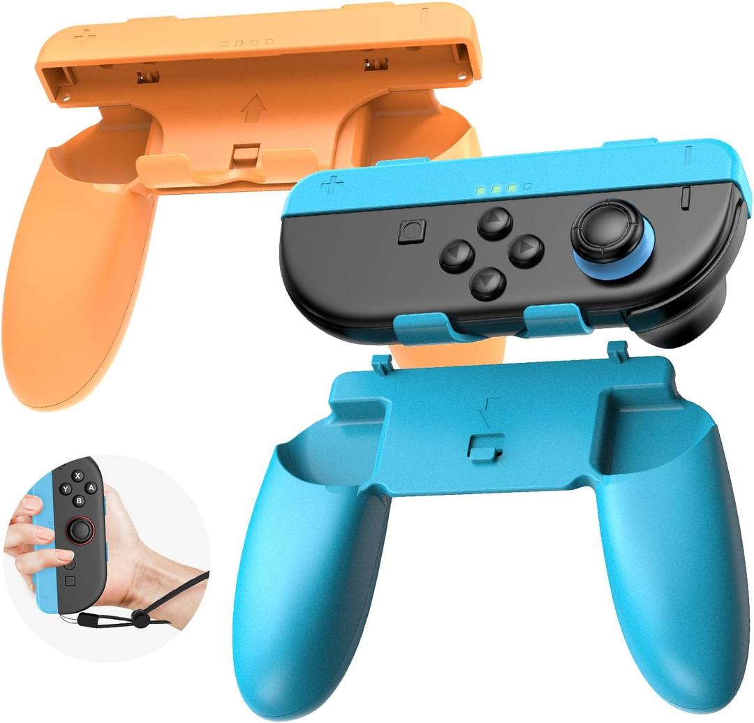 CloudValley 2-in-1 Grip Kit for Nintendo Switch 2 Joy-Cons [Holder + Wrist Strap] - Wear-Resistant Ergonomic Controller Holder, Enhanced Comfort (Blue + Orange)