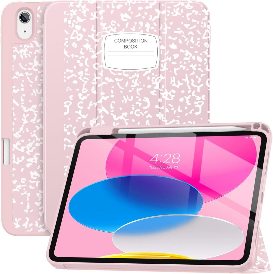 Soke Case for iPad (A16) 11th Generation 2025, Compatible with 10th Gen 10.9 Inch 2022, Shockproof Cover with Pencil Holder, Auto Wake/Sleep & Tri-fold Stand, Book Pink