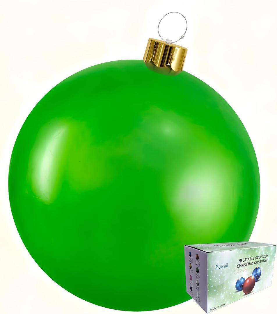 Inflatable Christmas Ornament Ball - 18" or 25" Indoor/Outdoor Holiday Decorations - Reusable and Storage Friendly (Green, 25)