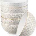 DOWAN Soup Bowls Set of 6, 26 OZ Cereal Bowls for Kitchen, 6" Ceramic Embossment Bowl for Salad, Pho, Fruits, Rice, Large Bowls Decor & Housewarming Gift, Dishwasher & Microwave Safe