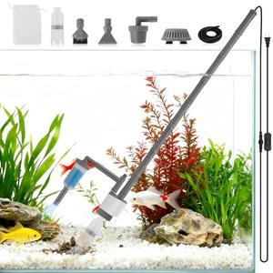 Aquarium Vacuum Gravel Cleaner, 6 in 1 30W Electric Fish Tank Cleaner with Adjustable Length, Automatic Removable Vacuum for Aquarium Change Water, Wash Sand, Water Filter and Waste Circulation