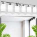 6-Light Brushed Nickel Vanity Lights for Mirror, Bathroom Light Fixtures with Textured Milky White Glass Shade, Modern Kitchen Light Fixtures Wall Sconce Light - E26 Base