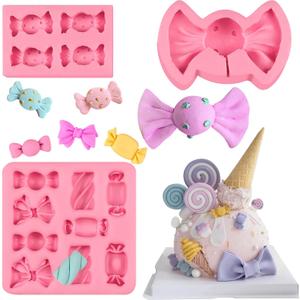 Candy Lollipop Molds 3Pcs, Candy Shape Cake Decorating Silicone Molds for DIY Chocolate Mousse Cookie Butter Gum Cupcake Topper Flower Paste Epoxy Clay Plaster Candle Soap