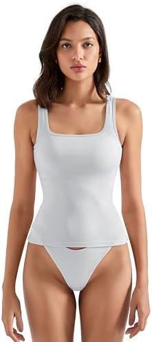 SUUKSESS Women Padded Cotton Ribbed Long Tank Tops 2025 Summer Going Out Basic Scoop Neck Cami Tops Medium SUUKSESS Women Padded Cotton Ribbed Long Tank Tops 2025 Summer Going Out Basic Scoop Neck Cami Tops Medium