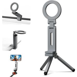 Magnetic Tripod for iPhone, Airplane Phone Holder for MagSafe Selfie Stick Adapter Travel Foldable Clip Clamp Plane Desktop Stand for iPhone 17 16 15 14 13 12 Pro Max Mini Accessories