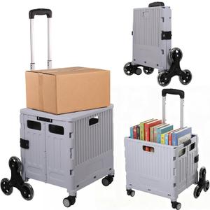 Rolling Cart for Teachers,Rolling Crate with Telescoping Handle,Foldable Utility Cart with Stair Climbing Wheels, Folding Shopping Cart Grocery,Teacher Storage,Book File Tool (Grey) (Gray)