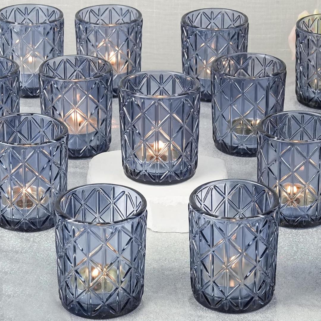 48pcs Blue Votive Tealight Candle Holders, Glass Tea Light Candle Holders for Table Centerpieces,Candle Holders for Wedding Decor, Gift, Home
