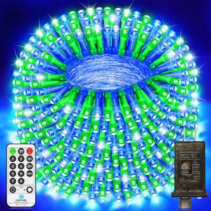 JXLEDAYY 200 FT 500 LED Christmas Lights Outdoor Fairy Lights Plug in Extra Long String Lights Waterproof 8 Modes Timer for Outside House Tree Garden Yard Wedding Party Decorations-Blue & Green