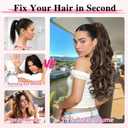 ALXNAN Ponytail Extension,24 Inch Claw Clip in Long Curly Wavy Dark Brown with Golden Blonde Ponytail Hair Extension Jaw Clip on Pony Tails Hairpiece for Women
