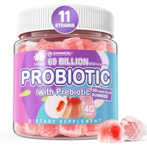 Probiotic Gummies 60 Billion CFU for Women Men Kids w/Prebiotic, Sugar-Free