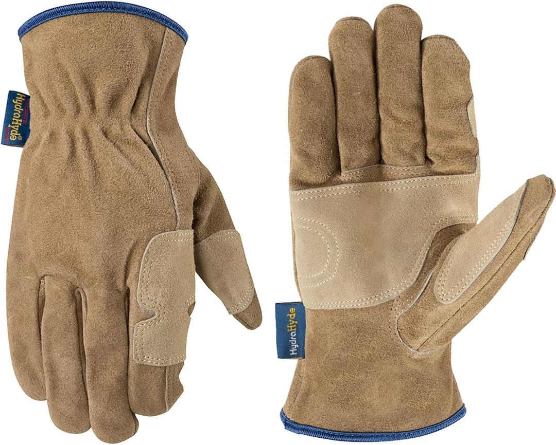 Wells Lamont Mens HydraHyde Leather Work Gloves, Water-Resistant Split Cowhide, Reinforced Palm for Ranching, Fencing, and Construction