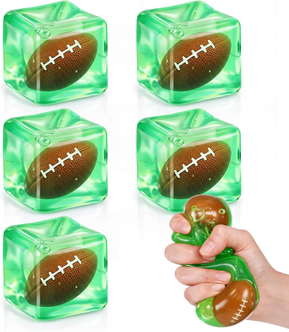 6 Pack Football Stress Cube Sensory for Adults, Slow Rising Stress Ball, Stretchy Squeeze Ball for Adults, Thick Sensory Ice Cube, Square Relief Cubes for Anxiety, Football Lover Gift