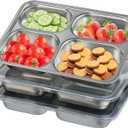 CIEOVO 3 Pieces Stainless Steel Snack Containers with Lids, Balanced Bites Divided Plates 4 Compartments Divided Food Storage Container Portion Control Metal Lunch Tray for School Home Travel