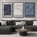 Large Framed Blue Abstract Wall Art for Living Room, Modern 3D Artwork, 24"w X 36"h X 3pcs