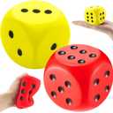Zomiboo 2 Pcs 2.3'' Large Foam Dice for Classroom Jumbo 6 Sided Giant Dice Casino Party Decoration Squeeze Anxiety Stress Relieve Toy Gifts for Valentine's Day Adults Kids Board Game, Red Yellow