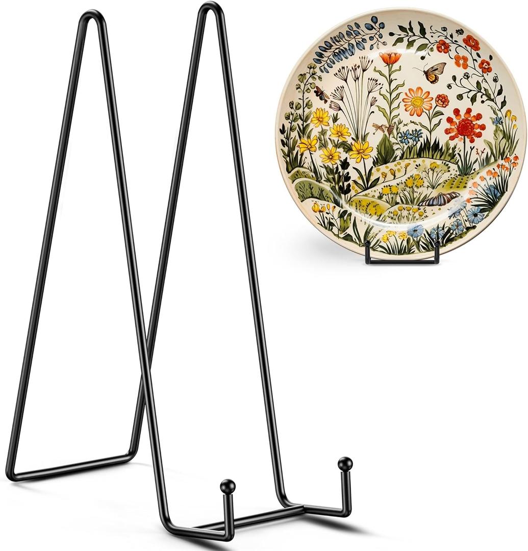 TR-LIFE 4 Pack 12 Inch Large Plate Stands/holder for Display - Metal Picture Frame Holder Stand + Easels for Platter, Book, Plaque, Photo, Table top Art