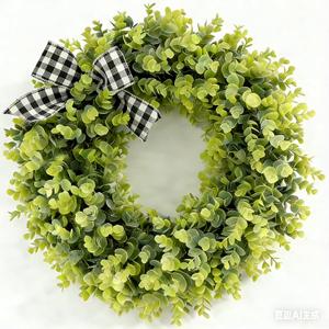 20 Inch Boxwood Wreath for Front Door with Welcome Sign & Sash, Farmhouse Outdoor Wreath, Artificial Spring Summer Greenery Wreath for Indoor Wall Hanging Window Wedding Home Decor