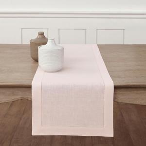 Solino Home Linen Pink Table Runner 72 Inches Long - 100% Pure Linen Hemstitch Table Runner 14 x 72 Inch for Dresser, Dining, Mothers Day, Spring, Summer - Classic Hemstitch
