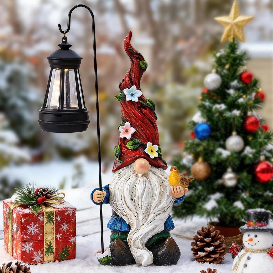Christmas Gnomes Outdoor Statue with Solar Lights,Solar Garden Gnomes Decorations for Yard Patio Outside Gnome Garden Decor, Gnomes Gifts for Women Mom
