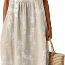 LOVESHOOT Womens Midi Dresses Summer Casual Sleeveless Crew Neck Floral A Line Sundress Boho Flowy Loose Dress (L)