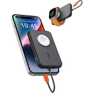 VEGER Portable Charger for iPhone with Built in Cable, 5000mAh Mini Power Bank Battery Pack, PD 20W Fast Charger Travel Essential Compatible with iPhone 14/13/12/Pro Max, Andorid, Apple Watch-Black (A Black)