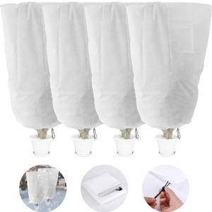 Alpurple 4 Packs Winter Drawstring Plant Covers - 47" X 31.5" Warm Plant Protection Cover Bags, Frost Cloth Blanket Protecting Fruit Tree Potted Plants from Freezing Animals Eating