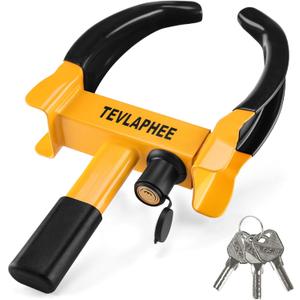 Tevlaphee Universal Wheel Lock Heavy Duty Security Trailer Wheel Lock Tires Anti Theft for Car SUV Boat Motorcycle Golf Cart Great Deterrent Bright Color with 3 Keys(Black & Yellow)