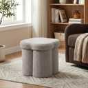 Flower Petal Storage Ottoman, Boucle Faux Teddy Folding Foot Rest Stool, 12.6 Inch Soft Padded Ottoman with Storage for Bedroom Dorm Living Room