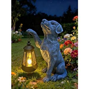 YODY Garden Statues Outdoor Garden Decor: Dog Statue with Solar Lantern for Yard Art Lawn Ornaments Porch Patio Balcony Home House - Birthday Gifts for Grandma Mom Women