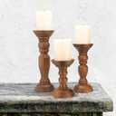 Rustic Wooden Pillar Candle Holders Set of 3, 12'' 9'' 6'' Farmhouse Wood Candle Stand for Table Centerpieces, Vintage Tall Candleholders Fireplace Mantel Decor for Living Room, Brown