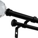EXCLUSIVE HOME Crystal Ball Double Curtain Rod and Finial Set, Adjustable Matte Black, 36"-72"
