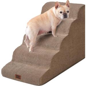 EHEYCIGA Curved Dog Stairs Ramp for High Beds, 5-Step Extra Wide Dog Steps for Small Dogs and Cats, Pet Stairs for High Bed Climbing, Non-Slip Balanced Pet Step Indoor, Camel