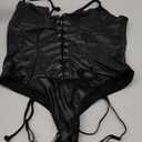 Lilosy Sexy Lace Up Leather Pu Wireless Garter Women Teddy Bodysuit Corset Bustier Top Outfit Nightout One Piece (Black) XL