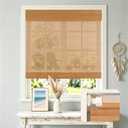 HESTIA No Drill Cordless Bamboo Roman Shades with Matching Valance, Light Filtering Natural Woven Roll Up Blinds for Living Room, Dining Room, and Sunroom, 35" W X 64" H