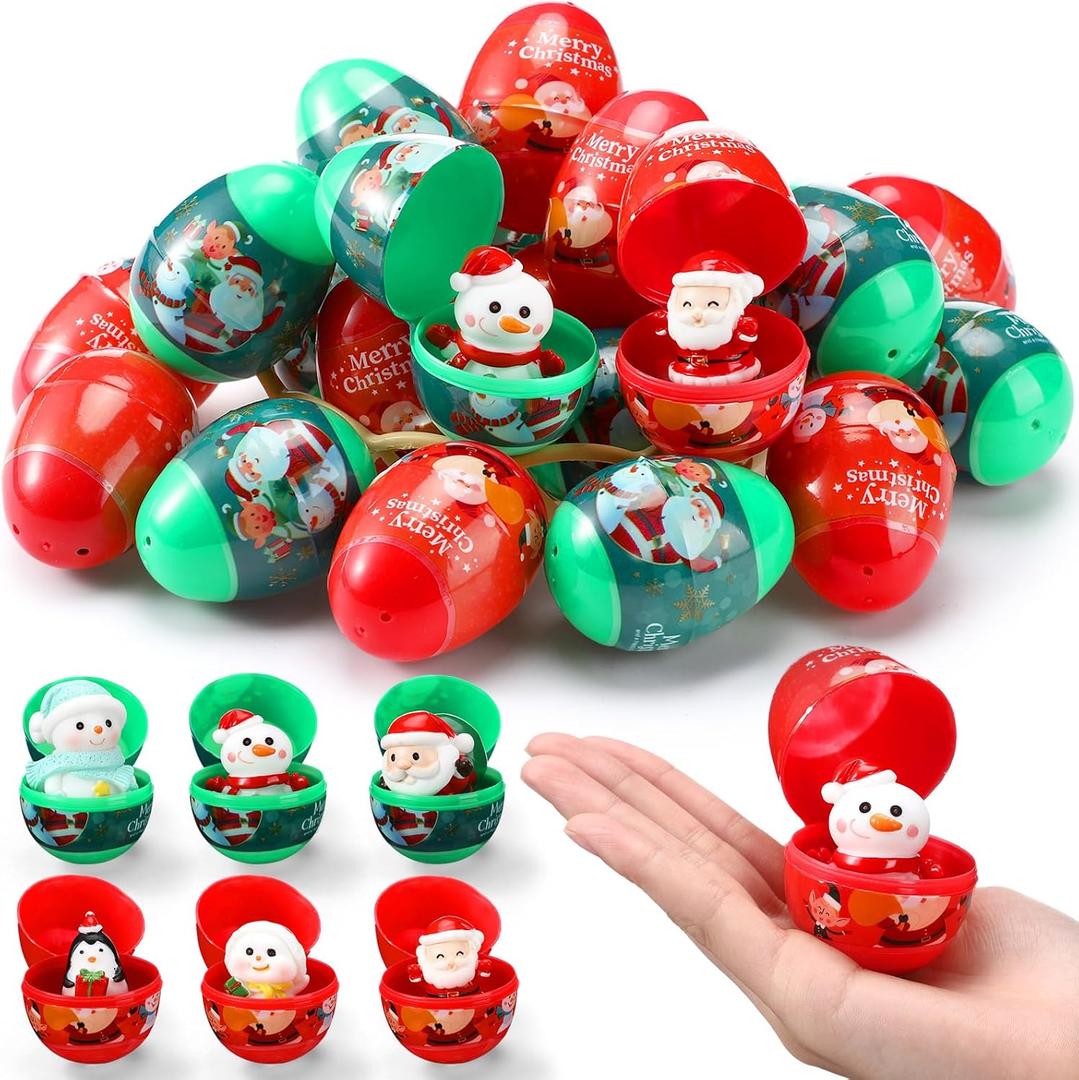 Poen Christmas Eggs Set of 32 Pre Filled Eggs Toddler Stocking Stuffers Stocking Stuffers for Kids Xmas Surprise Toy Easter Prefilled Blind Egg Bulk Xmas Box Gifts for Festival Supplies Present Favor