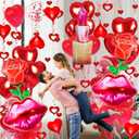 2 x Happy Valentine's Day Balloons, Lip Balloon Lipstick Balloon Red Rose Balloons for valentines day decorations Wedding Decor Anniversary Decorations Romantic