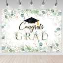 Mocsicka Greenery Graduation Backdrop 7x5ft Congrats Grad Class of 2025 Graduate Party Background Green Golden Leaves Graduation Party Decorations Photography Background