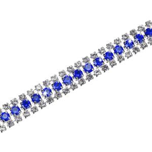 M METERXITY Crystal Rhinestone Close Chain Trim, 3 Rows 1 Yard Dress Embellishments, Sparkly Diamond Strips Applique Embellishment for Craft/Sewing Clothes/Wedding [Silver-Based Dark Blue]