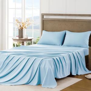 FreshCulture Queen Sheet Set  Ultra Soft Sheets for Queen Size Bed  Brushed Microfiber  Deep Pockets  Easy Care  Cooling & Breathable  4 Pieces Hotel Luxury Queen Bed Sheets (Light Blue)