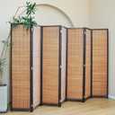 Furnnylane 7 Panel Bamboo Room Divider - 5.6 ft Tall Folding Privacy Screen, Natural Brown Freestanding Partition Wall for Home Office & Room Separation (67" H x 107.5" W)