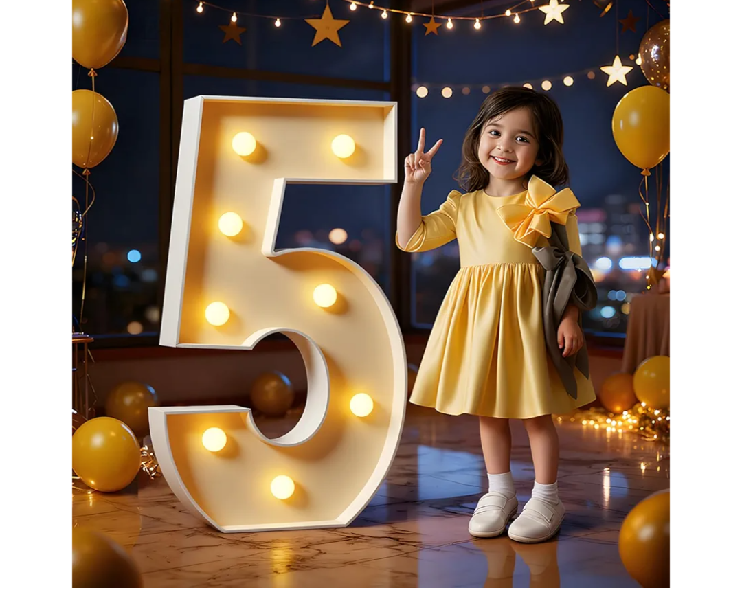 Marquee Numbers 3 Feet Tall Large Light Up Numbers 5th 15th 25th Five is A Vibe Birthday Decorations Big Yellow Light Outdoor Anniversary Decorations Balloon Arch Kit Party Backdrop 5