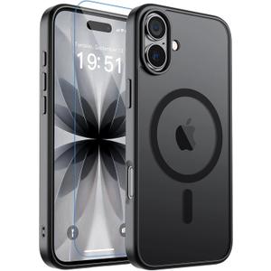 zapica Magnetic for iPhone 17 Case, with [Tempered Glass Screen Protector] [Compatible with MagSafe] Translucent Matte Shockproof Anti-Scratch Phone Cover, Black