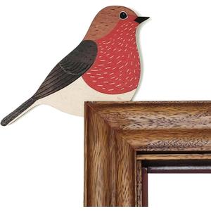 2 x Wooden Robin Door Toppers, Bird Door Corner, Christmas Gift for Nature Lovers, Robin Pair Decor, Kids Room Decor, Christmas Gifts, Ideal Housewarming Gift, 5.5x5 inches